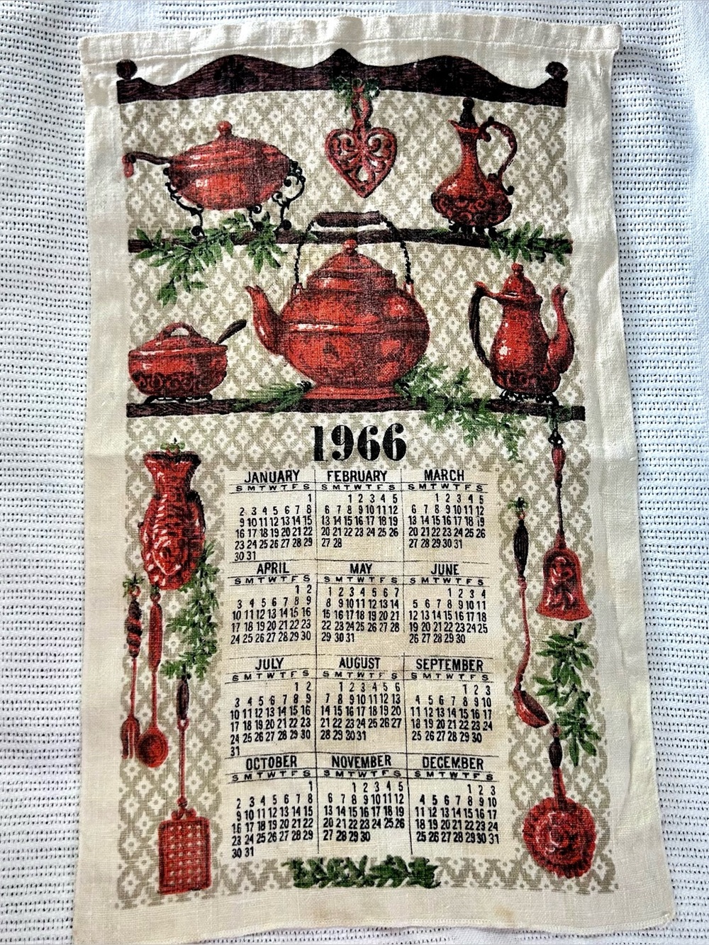 1966 Linen Calendar Tea Towel